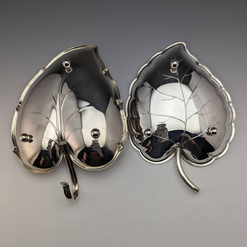 British Vintage Silver Plate Leaf Shaped Dish Pair